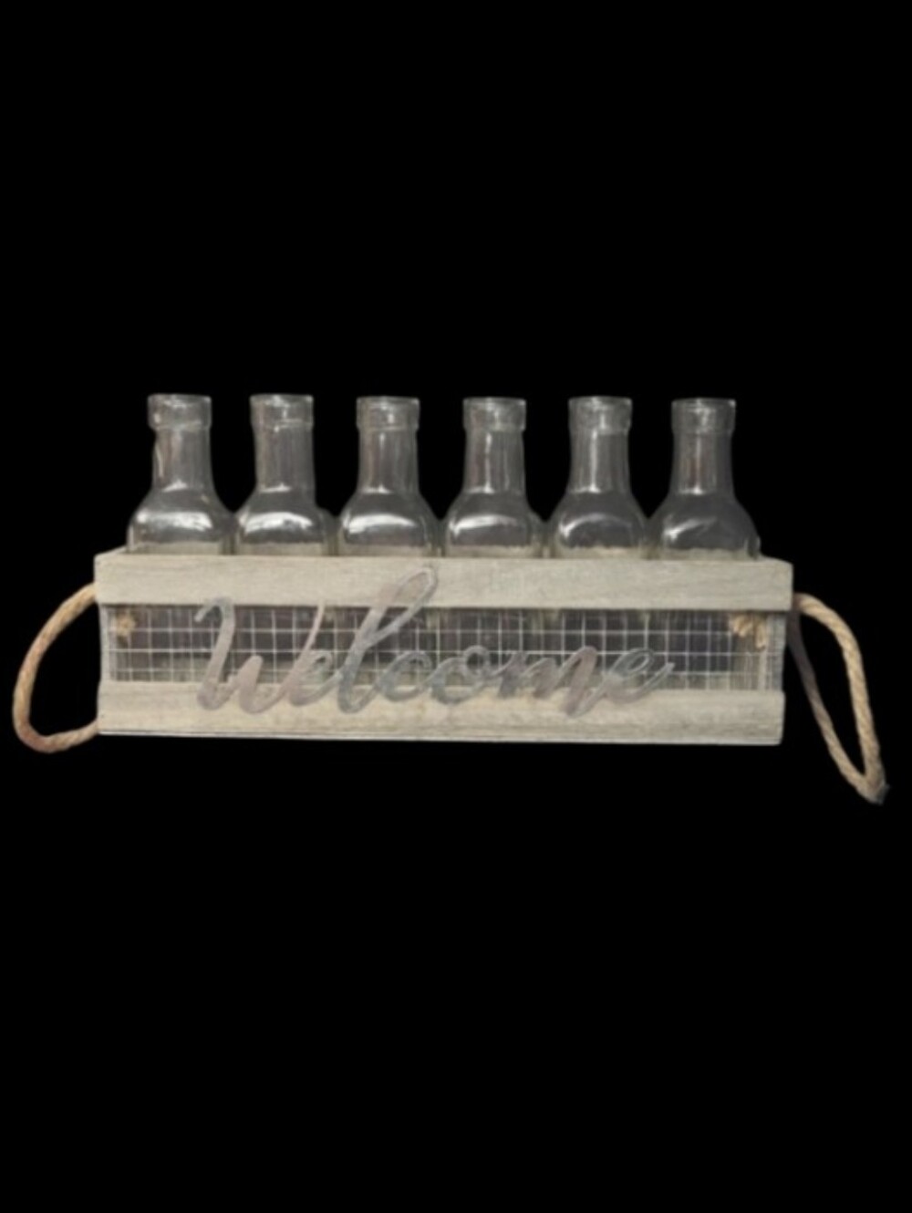 Decorative Rustic Wooden Crate Welcome Sign with Glass Bottles